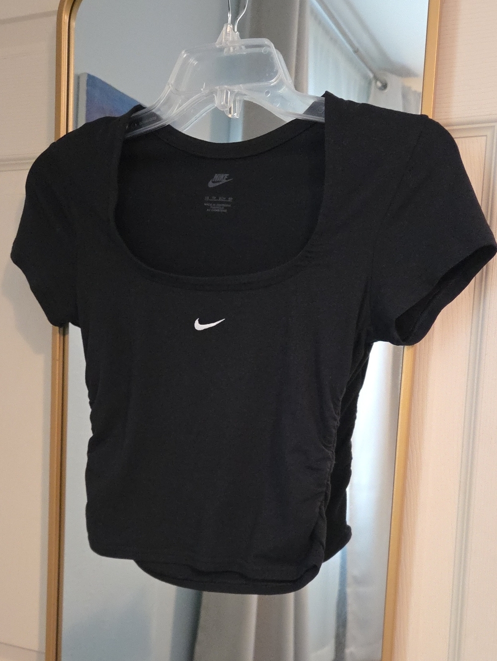 Nike Black Short Sleeve Square Neck Crop Top with White Swoosh-XS